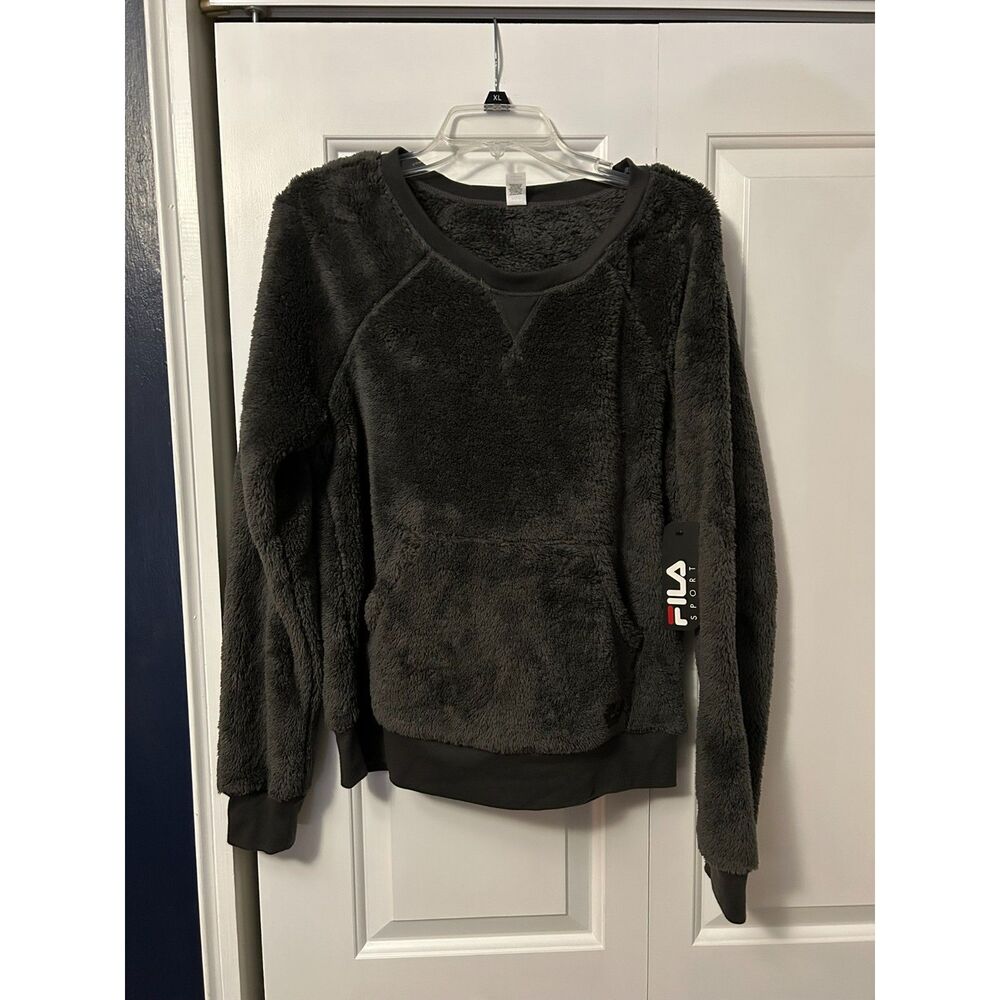 Fila Sport Women's Plush Faux Fur Kangaroo Pocket Sweatshirt Gray M NWT